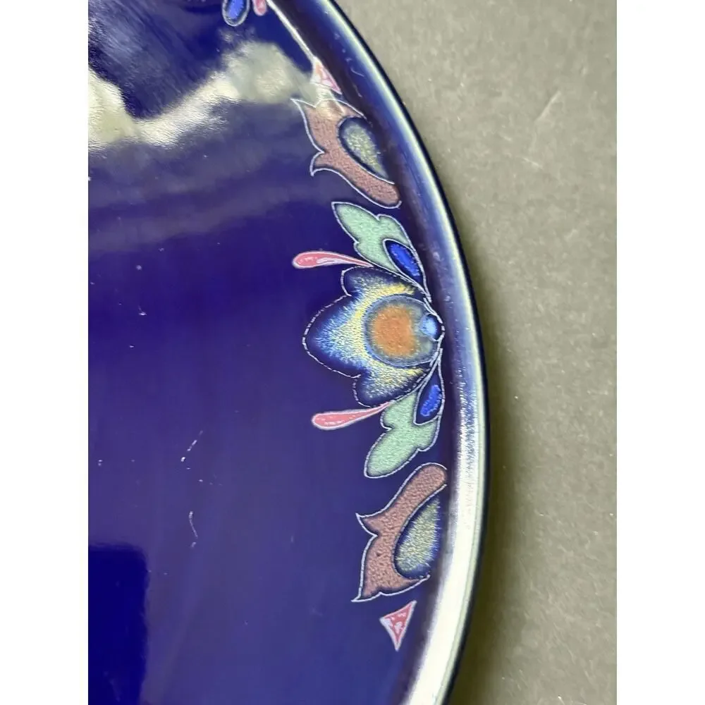 Denby Langley Baroque Pottery Round Platter Cake Plate Blue Floral Cottagecore